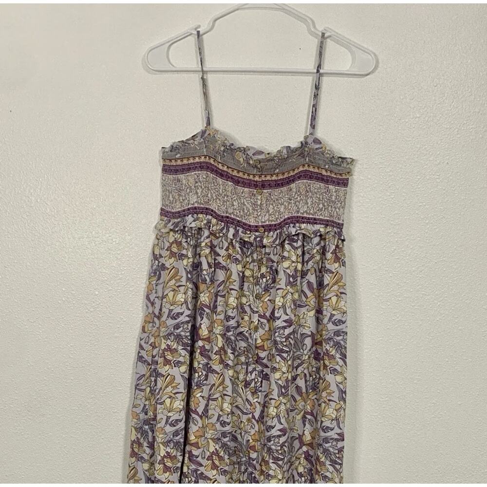 Becool Maxi Dress Womens L Purple Cream Floral Spaghetti Strap Tiered Hem Boho - Picture 5 of 16